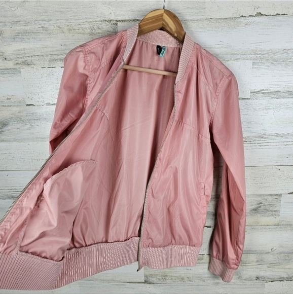 Big John Bomber Jacket Sz Large Pink Zip Front Japanese Ribbed Knit Casual Chic - Picture 6 of 15